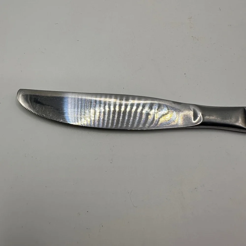 Vintage Floral Panel Stainless Steel Dinner Knife Made in Korea Serrated Edge